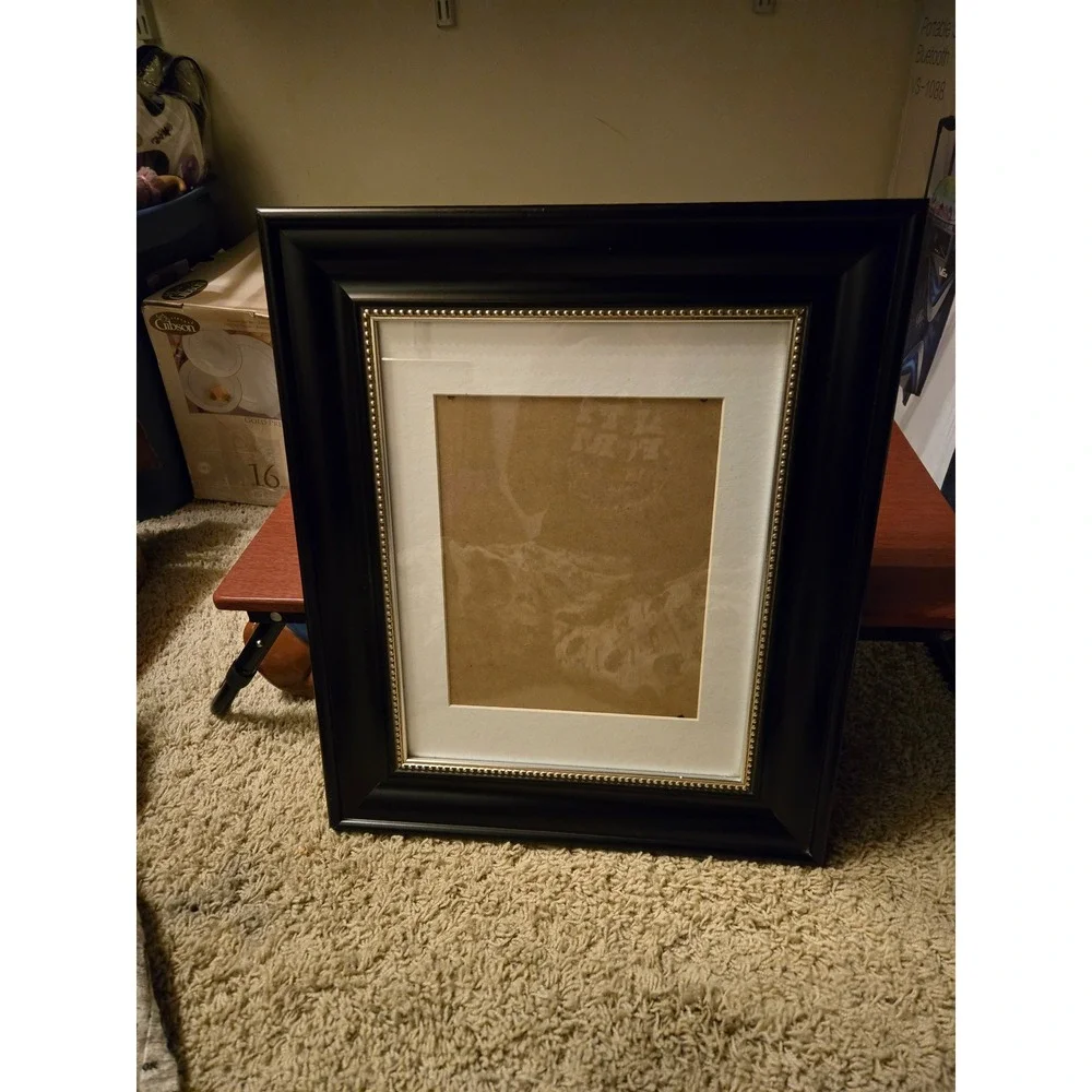 Black Picture Frame with‎ Gold Beaded Trim and White Mat Wall Decor